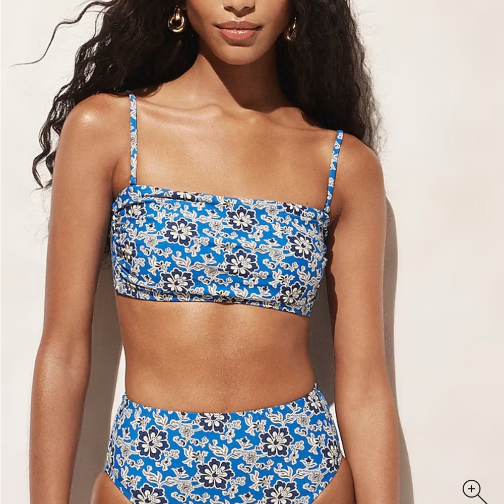 Ruched bandeau bikini top in cobalt floral